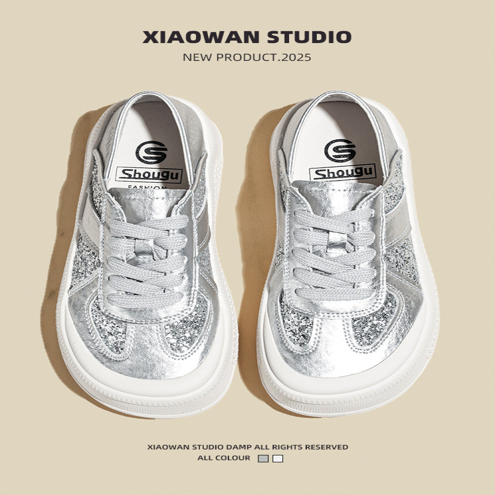 Thick soled thin breathable white shoes for women 2025 spring new style popular all match fashion silver casual sports shoes image 3