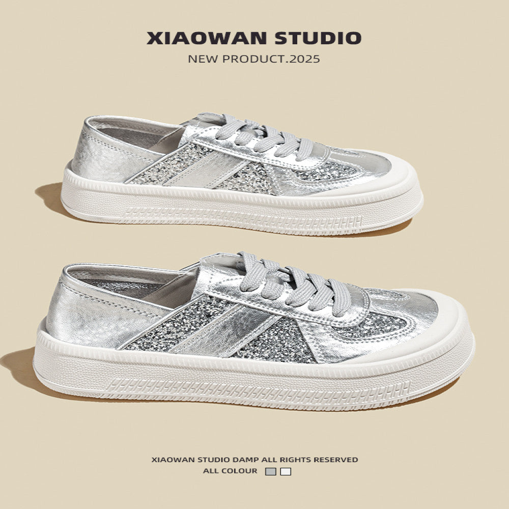 Thick soled thin breathable white shoes for women 2025 spring new style popular all match fashion silver casual sports shoes image 4