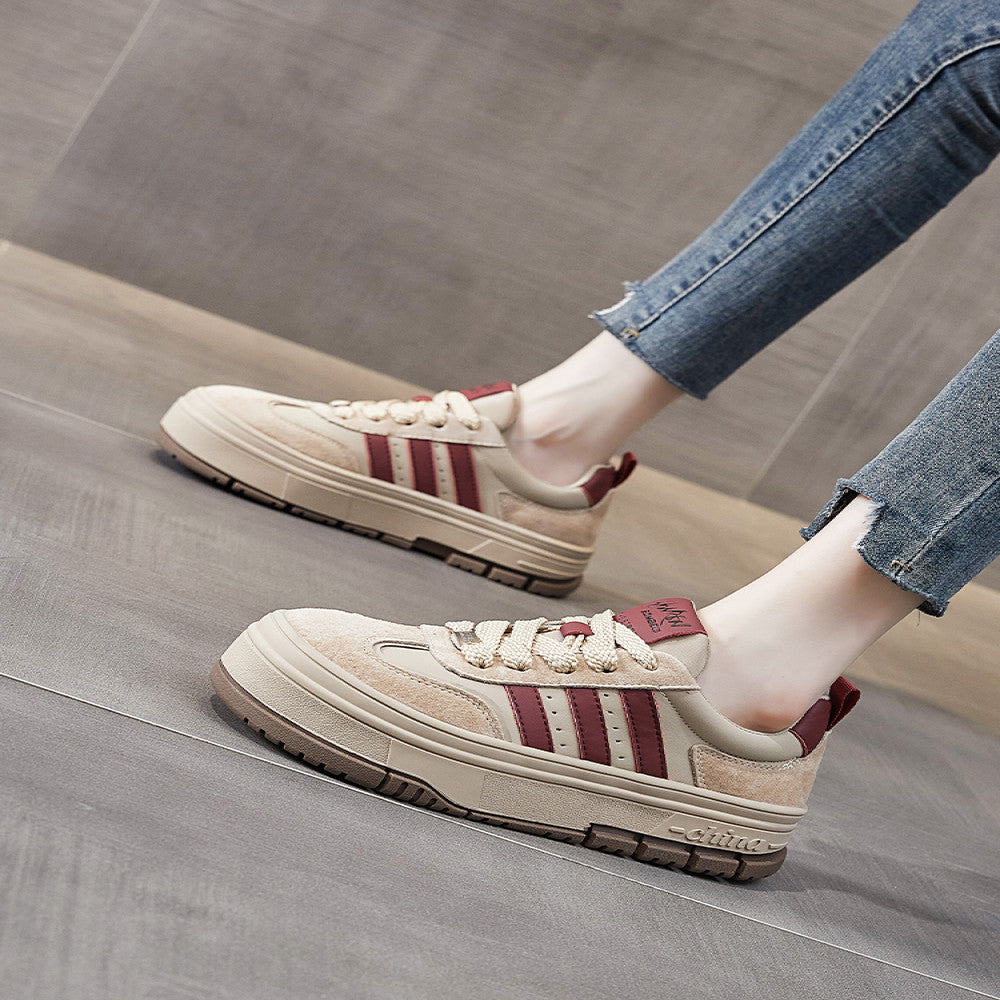 Genuine leather hot selling retro Dexun shoes for women 2024 spring new casual versatile thick soled height enhancing student white sneakers image 4