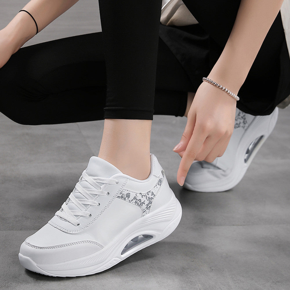New winter air cushion rocking shoes for women leather waterproof white sports shoes thickness increased mother shoes casual shoes image 0