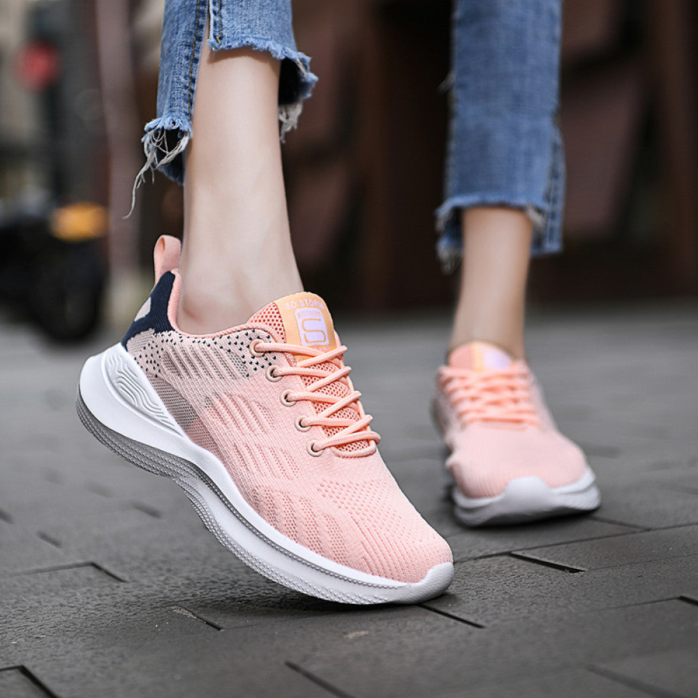 Women s sports shoes mesh breathable casual shoes lace up middle school student running shoes 2024 new air cushion travel shoes