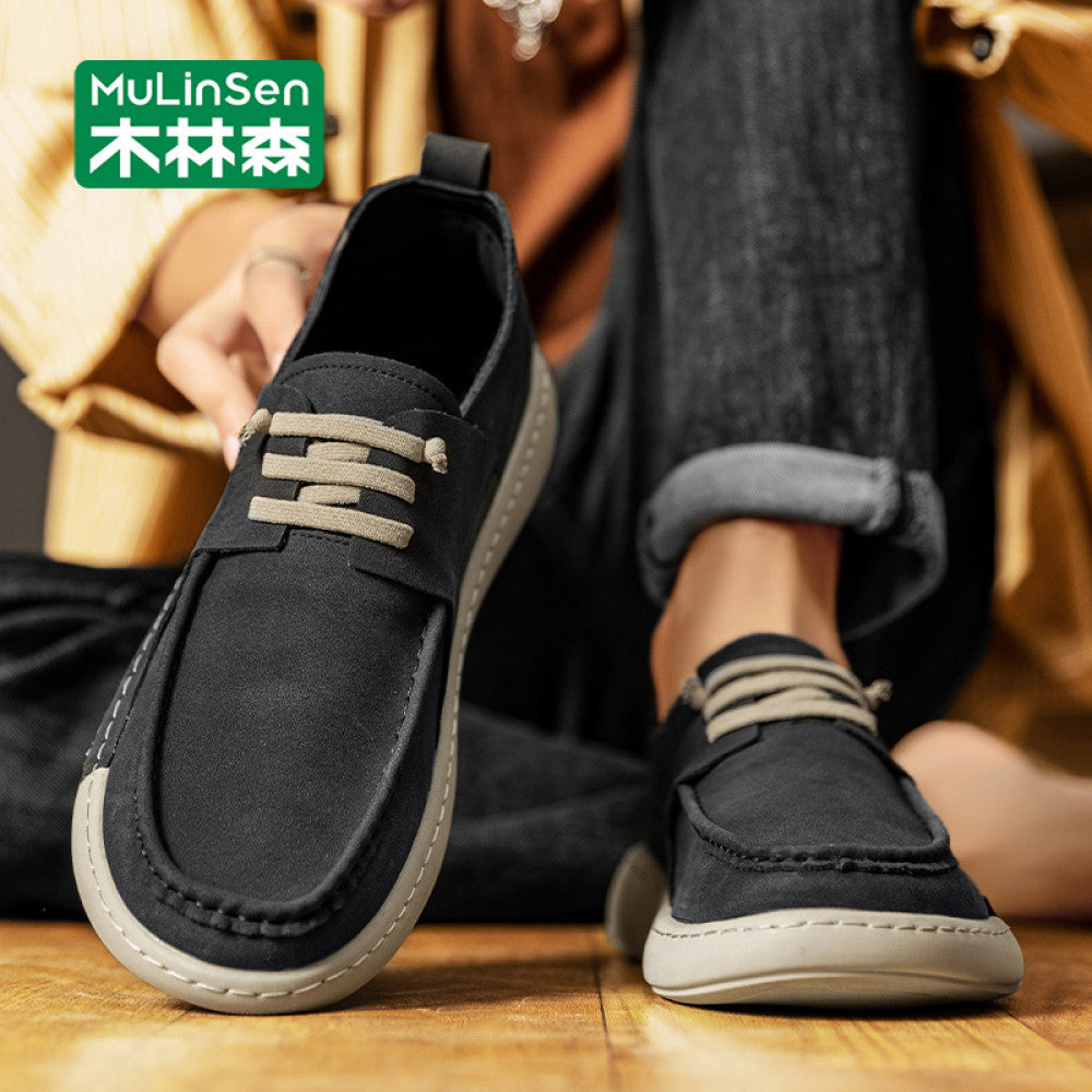 Mulinsen leather shoes men s 2025 new autumn soft sole toe shoes driving slip on men s casual shoes summer