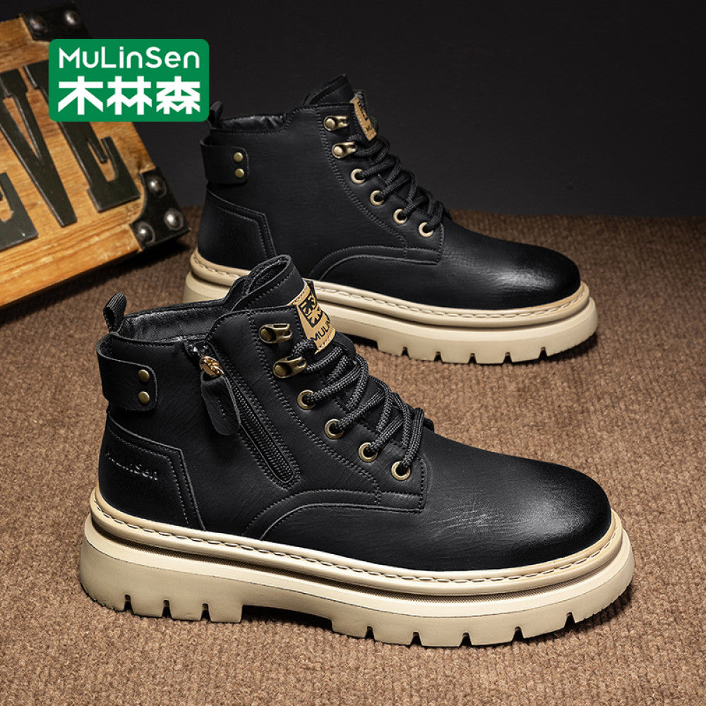 Wooden Forest Yellow Boots Men s Winter Outdoor Leisure High Top Martin Boots Mountaineering Retro Work Boots Men s Short Boots image 18