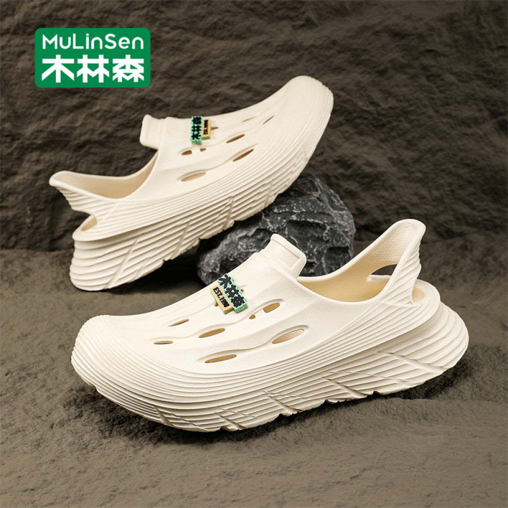 Wooden Forest Cave Shoes for Men Stepping on Shit Feeling Summer Outdoor Driving Full Package Sandals Water wading Beach Shoes Sports Cool Dragging for Men image 6