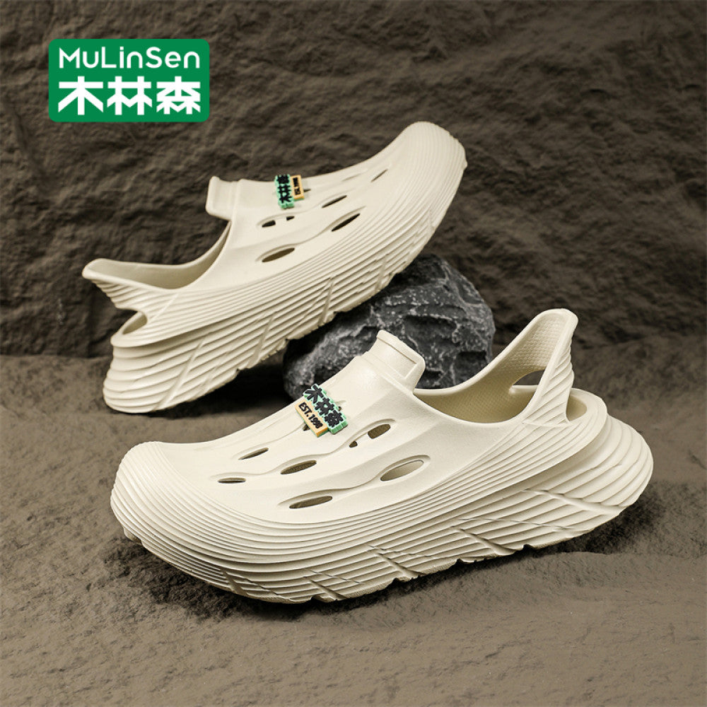 Wooden Forest Cave Shoes for Men Stepping on Shit Feeling Summer Outdoor Driving Full Package Sandals Water wading Beach Shoes Sports Cool Dragging for Men image 20