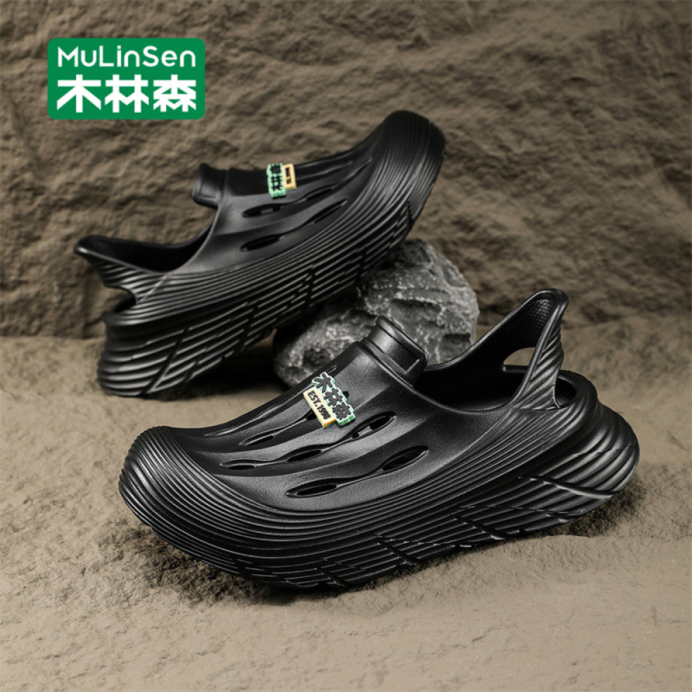 Wooden Forest Cave Shoes for Men Stepping on Shit Feeling Summer Outdoor Driving Full Package Sandals Water wading Beach Shoes Sports Cool Dragging for Men