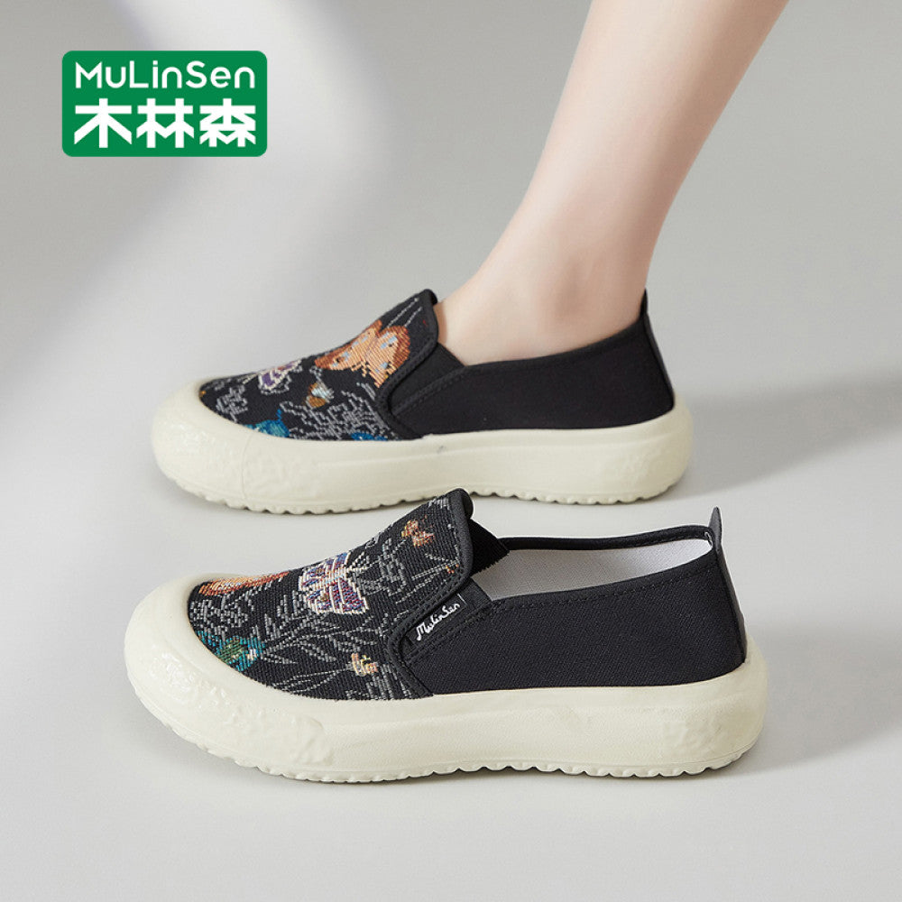 Mulinsen canvas women s shoes 2025 new summer breathable old Beijing cloth shoes one step mother shoes flat shoes women