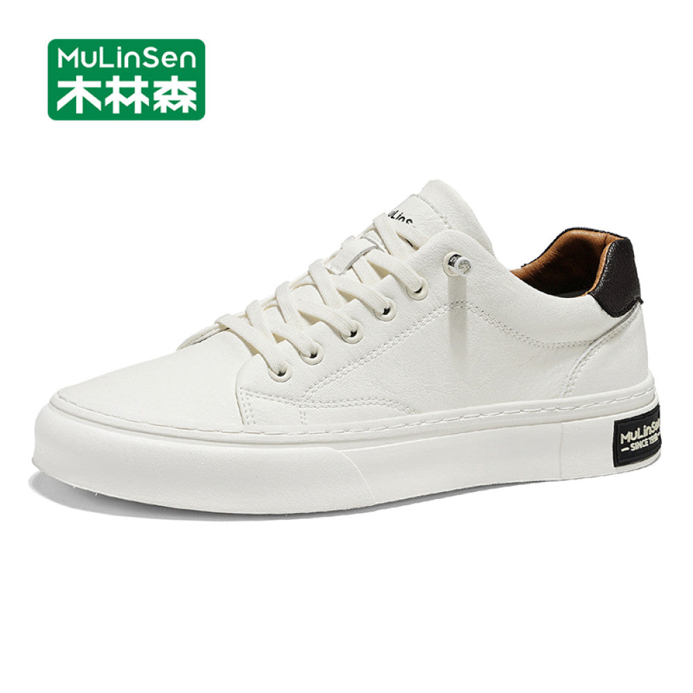 Mulinsen men s shoes summer breathable 2025 new leather shoes men s casual sneakers soft bottom white shoes men s work shoes image 2