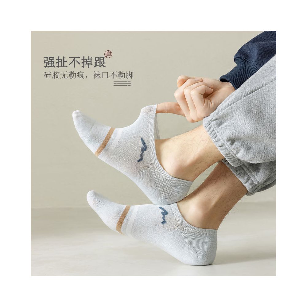 Socks men summer letter M boneless stitching invisible boat socks two bar striped short socks men exposed ankle wearing cotton image 2