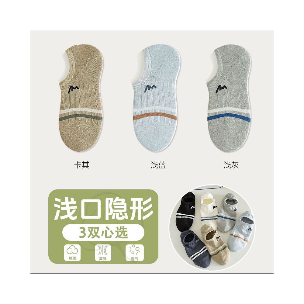 Socks men summer letter M boneless stitching invisible boat socks two bar striped short socks men exposed ankle wearing cotton image 23