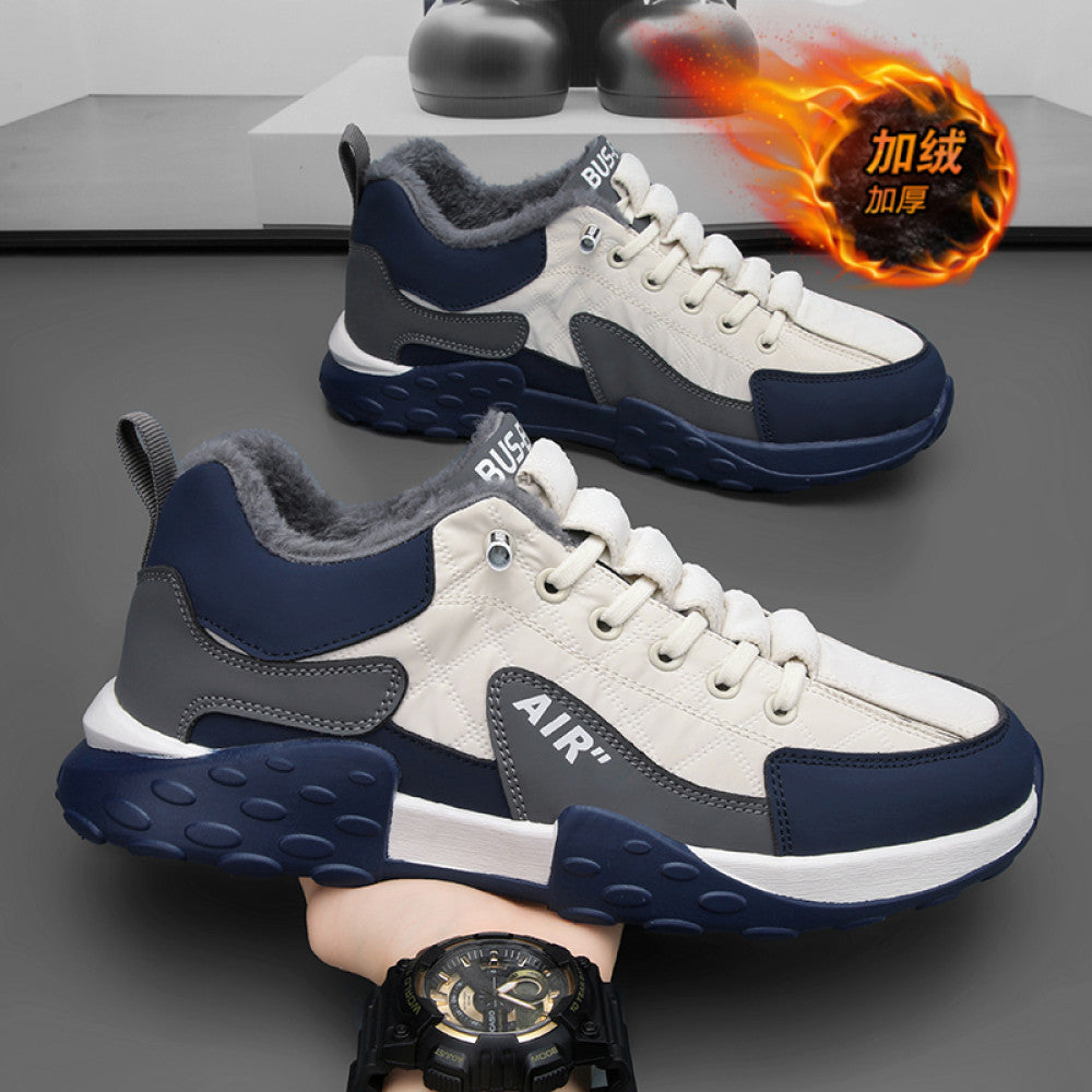Men s shoes 2025 new winter two cotton and velvet warm casual sports trend thick sole leather surface waterproof thick cotton shoes image 2