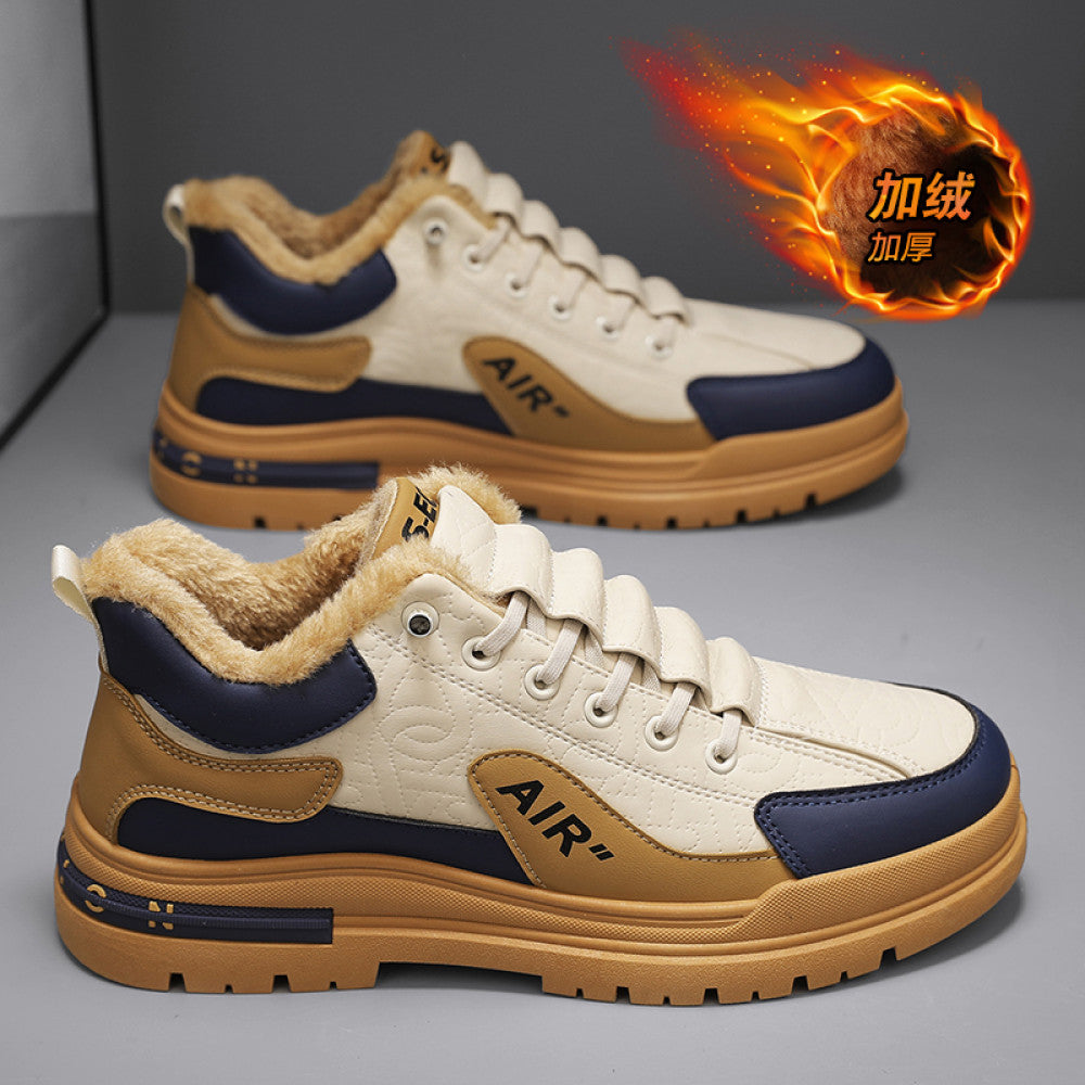 Men s shoes 2025 new winter two cotton and velvet warm casual sports trend thick sole leather surface waterproof thick cotton shoes image 3