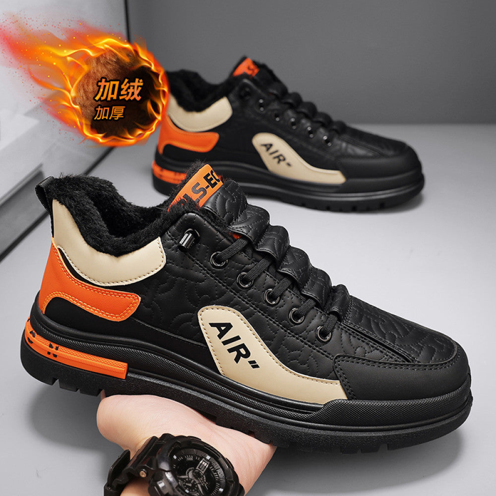 Men s shoes 2025 new winter two cotton and velvet warm casual sports trend thick sole leather surface waterproof thick cotton shoes image 26