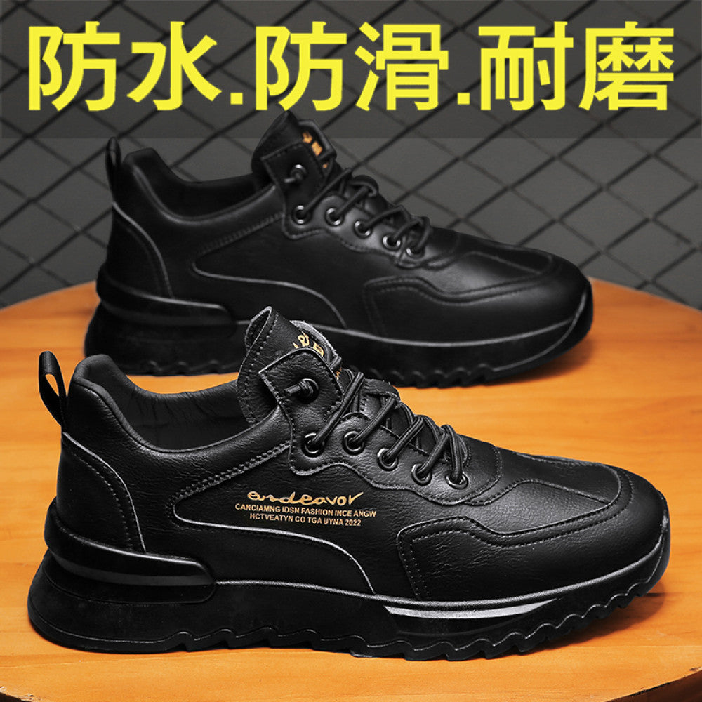Chef Men s Shoes Summer Kitchen Work Labor Protection Leather Shoes Black Casual Sports Men s Waterproof and Anti slip Trendy Shoes Autumn image 1