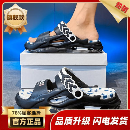 Slippers with a poop like feel for men suitable for outdoor wear in summer Thick soled slip resistant and odor proof Suitable for driving in summer Two pairs of outdoor beach sports sandals