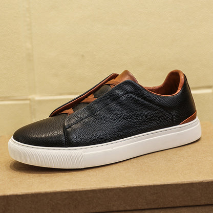 Summer men s shoes one foot white shoes men s business casual shoes toe layer cowhide board shoes no tie white leather shoes image 28