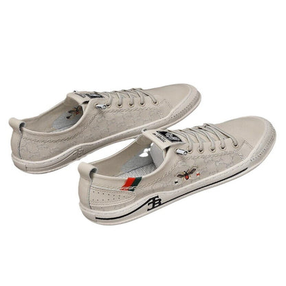 Little Bee Men s Shoes 2023 Summer New Genuine Leather Breathable White Shoes Men s Sports Shoes Casual Soft Sole image 2