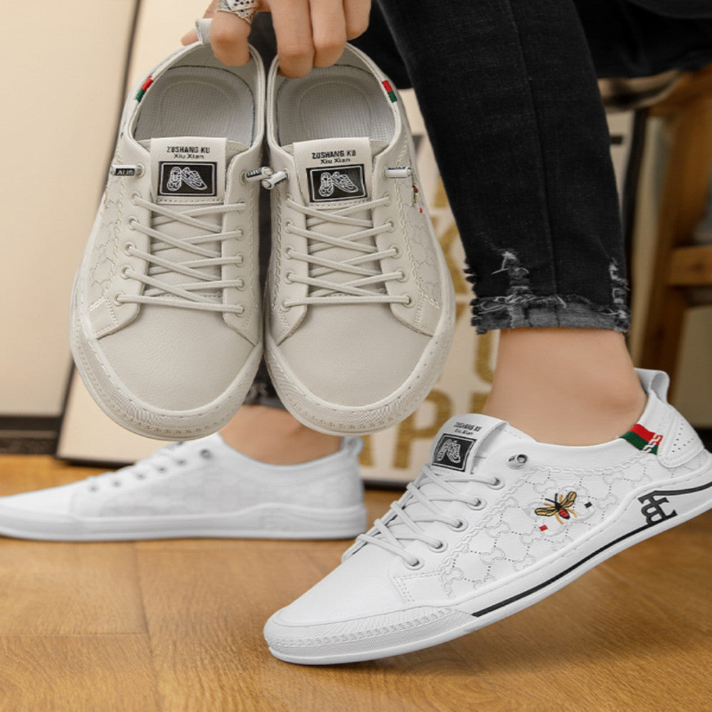 Little Bee Men s Shoes 2023 Summer New Genuine Leather Breathable White Shoes Men s Sports Shoes Casual Soft Sole image 5