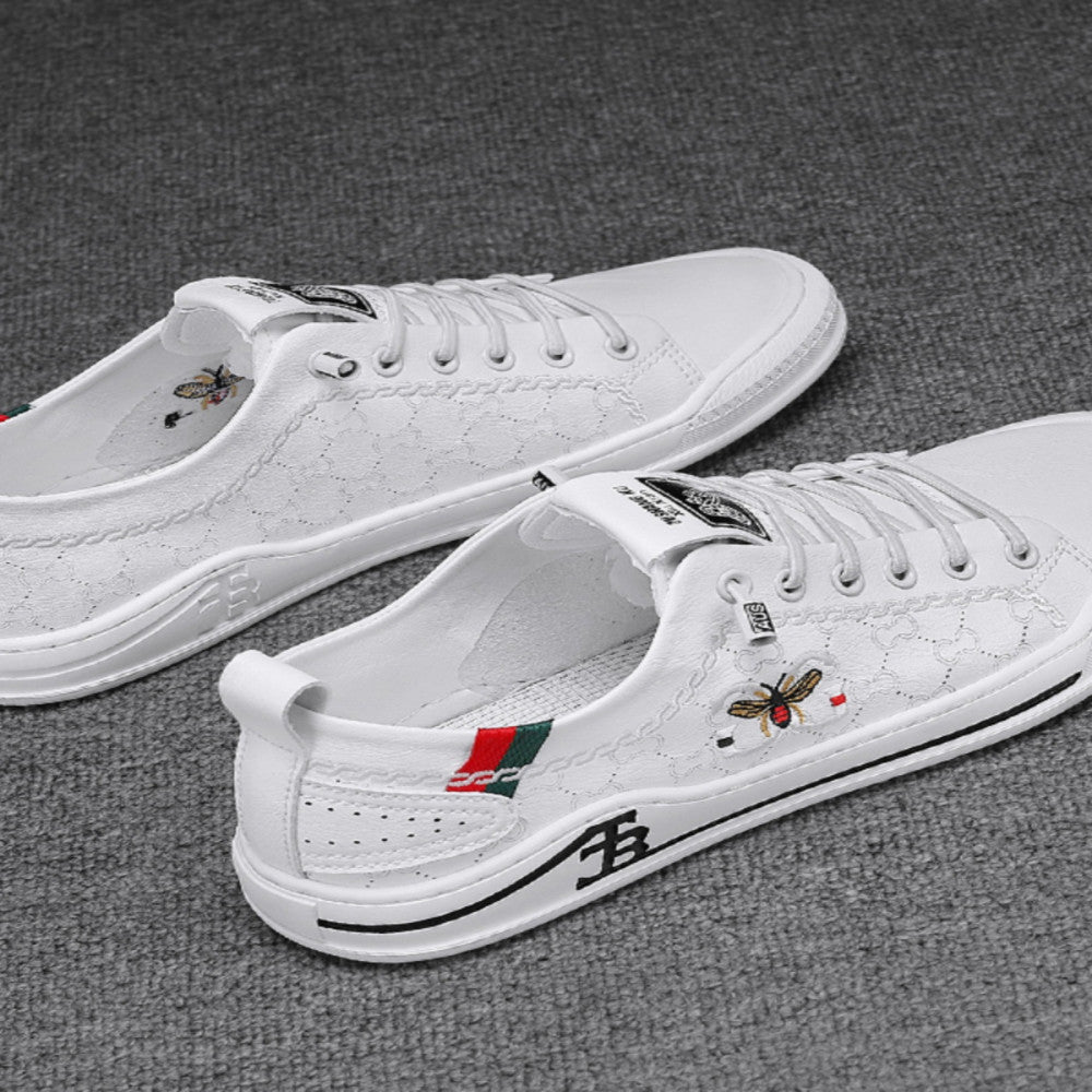 Little Bee Men s Shoes 2023 Summer New Genuine Leather Breathable White Shoes Men s Sports Shoes Casual Soft Sole image 0