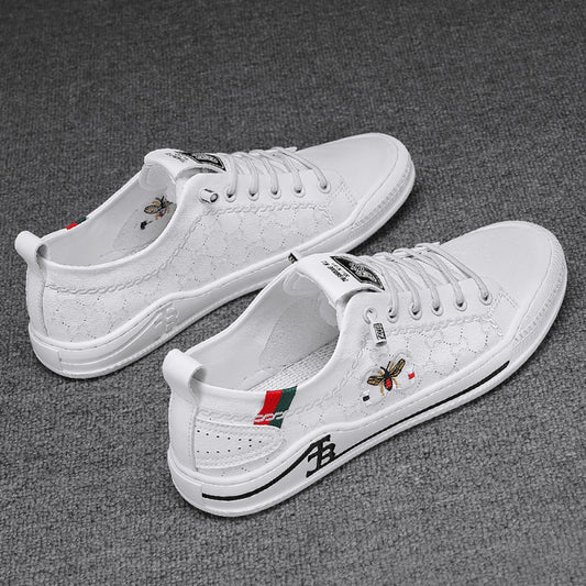 Little Bee Men s Shoes 2023 Summer New Genuine Leather Breathable White Shoes Men s Sports Shoes Casual Soft Sole