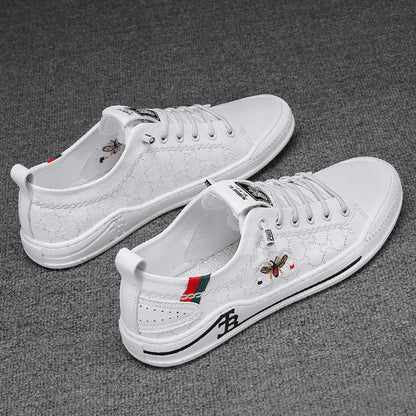 Little Bee Men s Shoes 2023 Summer New Genuine Leather Breathable White Shoes Men s Sports Shoes Casual Soft Sole image 9