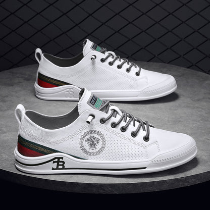 Little Bee Men s Shoes 2023 Summer New Genuine Leather Breathable White Shoes Men s Sports Shoes Casual Soft Sole image 49