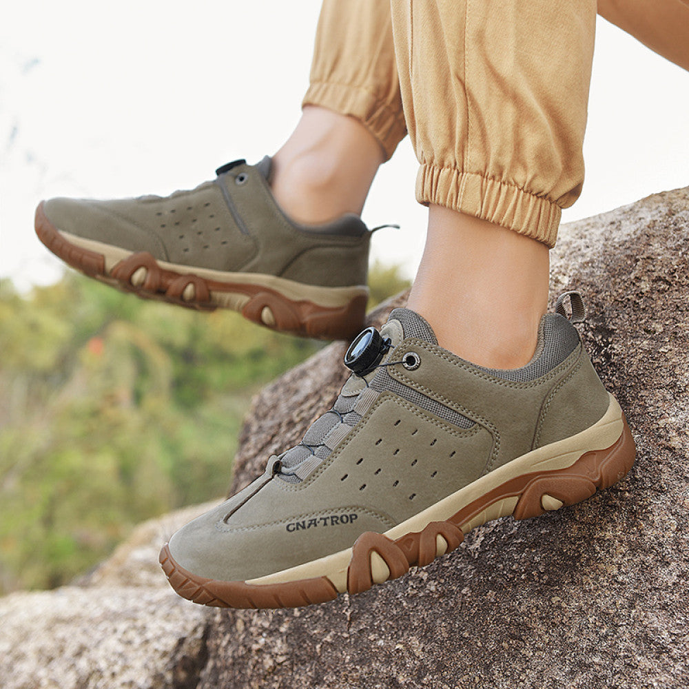 Beef soled men s shoes leather dad shoes travel shoes anti slip hiking shoes outdoor rotating buckle sports shoes breathable image 3