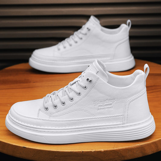 Mid length white shoes for men trendy and casual versatile in autumn and winter white with plush warm cotton shoes for men high tube board shoes