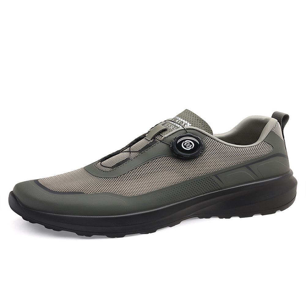 Men s summer breathable thin single mesh outdoor hiking shoes men s side rotating button casual mesh shoes image 2