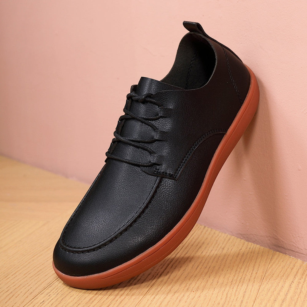 Large size shoes for men no squeezing feet 46 soft sole enlarged and widened 47 barefoot shoes breathable black waterproof casual leather shoes image 146