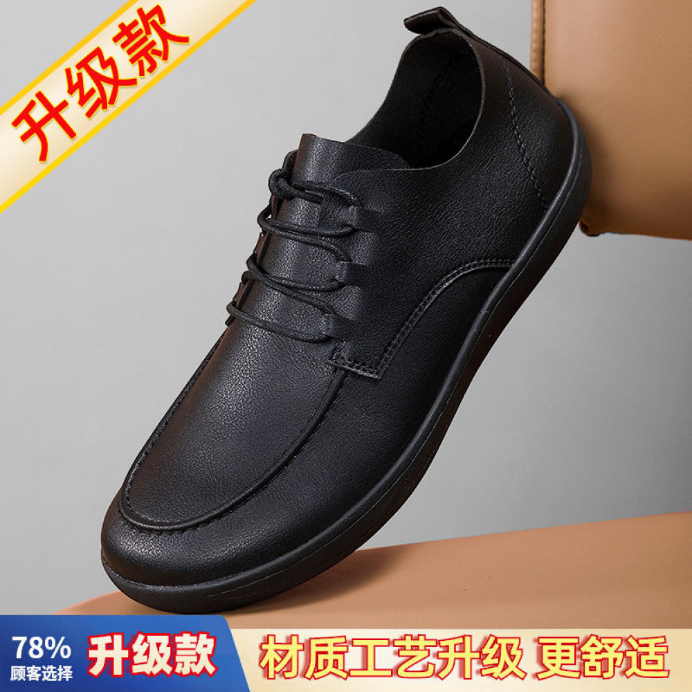 Large size shoes for men no squeezing feet 46 soft sole enlarged and widened 47 barefoot shoes breathable black waterproof casual leather shoes