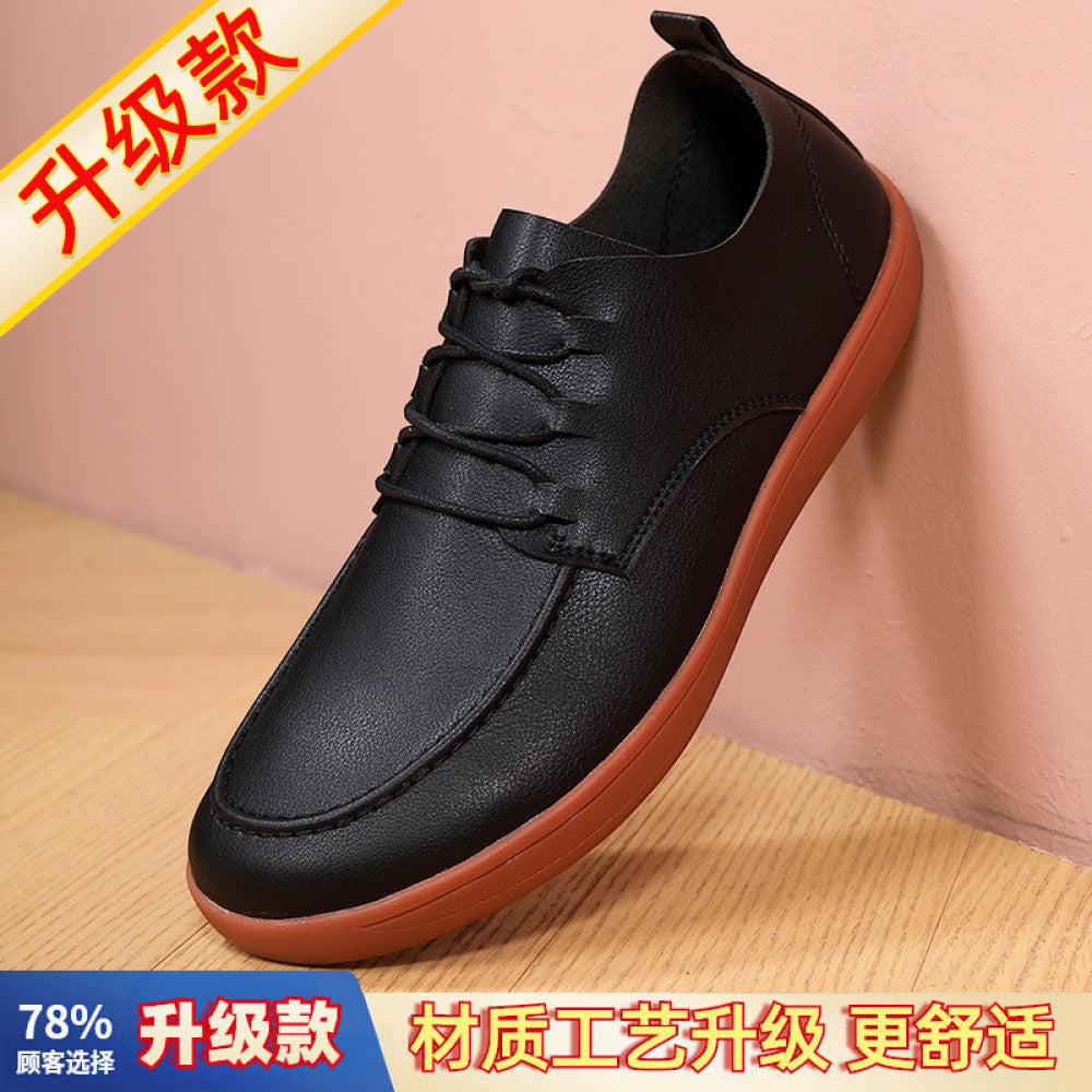 Large size shoes for men no squeezing feet 46 soft sole enlarged and widened 47 barefoot shoes breathable black waterproof casual leather shoes