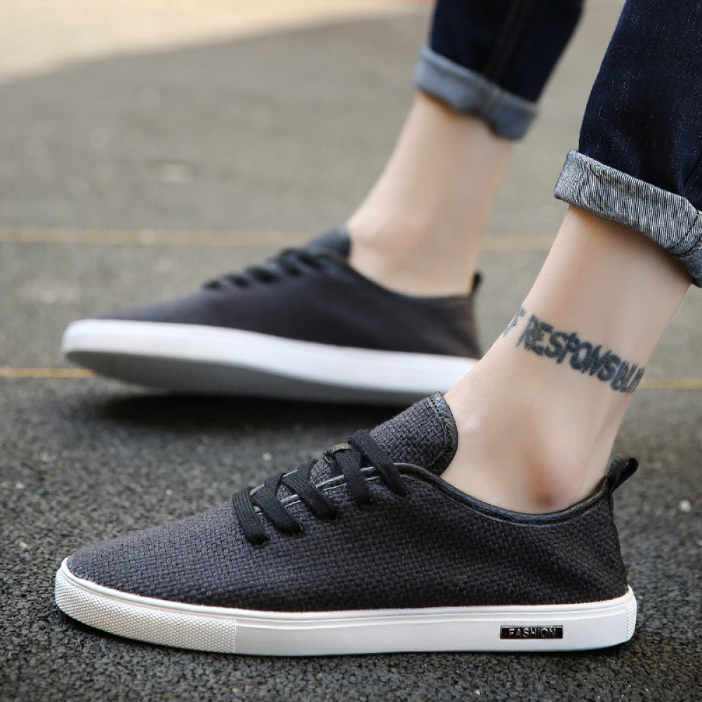 Summer men s shoes men s canvas shoes Korean style trendy versatile and personalized board shoes casual and trendy shoes breathable linen shoes image 2