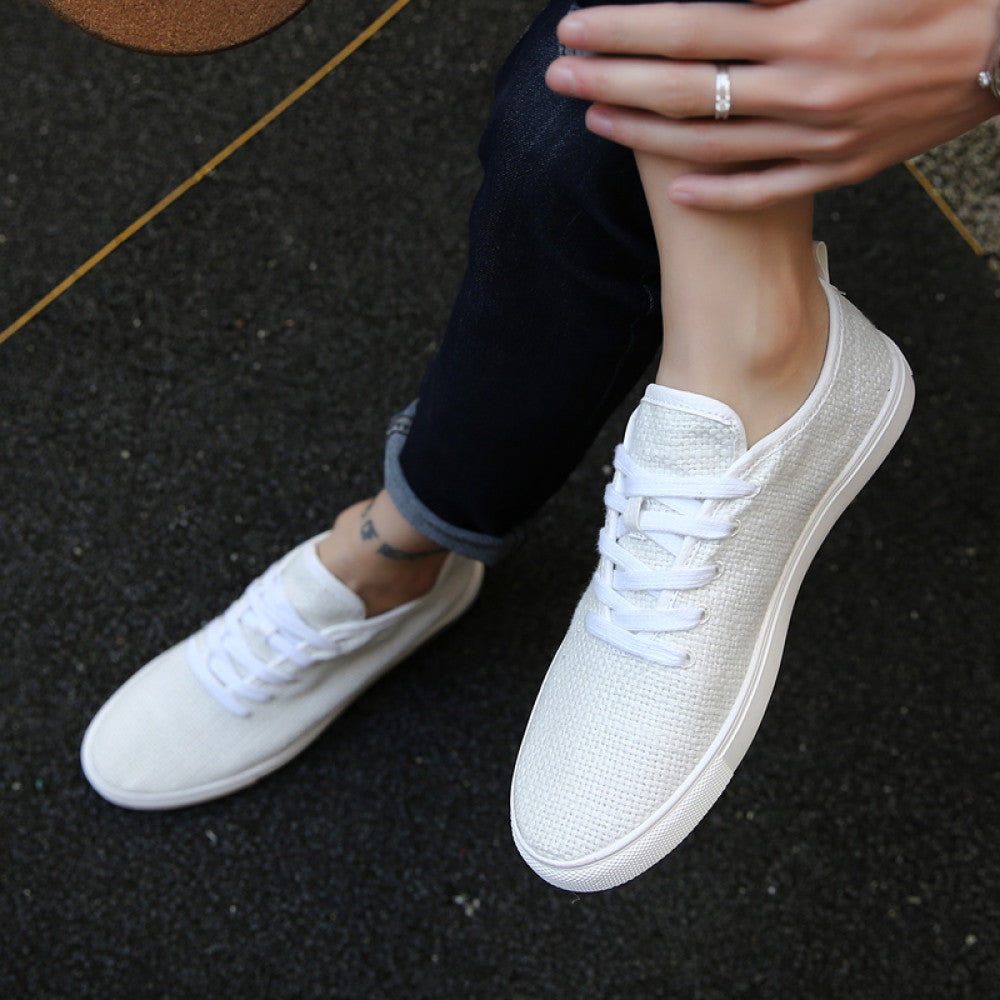 Summer men s shoes men s canvas shoes Korean style trendy versatile and personalized board shoes casual and trendy shoes breathable linen shoes image 4