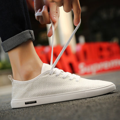 Summer men s shoes men s canvas shoes Korean style trendy versatile and personalized board shoes casual and trendy shoes breathable linen shoes image 0