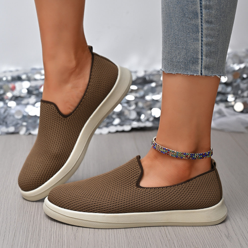 Cross border new casual and fashionable women s shoes breathable fly woven flat sole single shoes travel shoes one foot kick women s shoes image 0