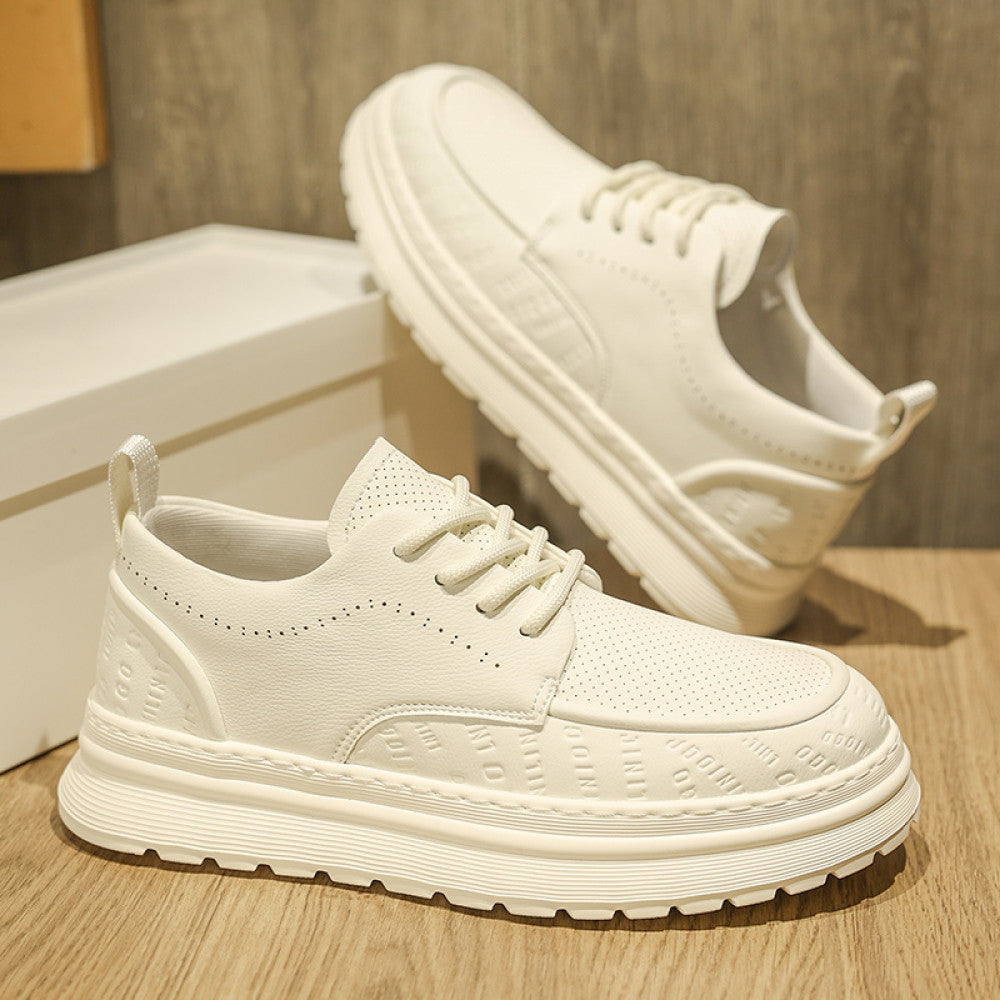 White leather shoes men s 2025 new summer versatile thick soled board shoes men s casual breathable white shoes British style image 2