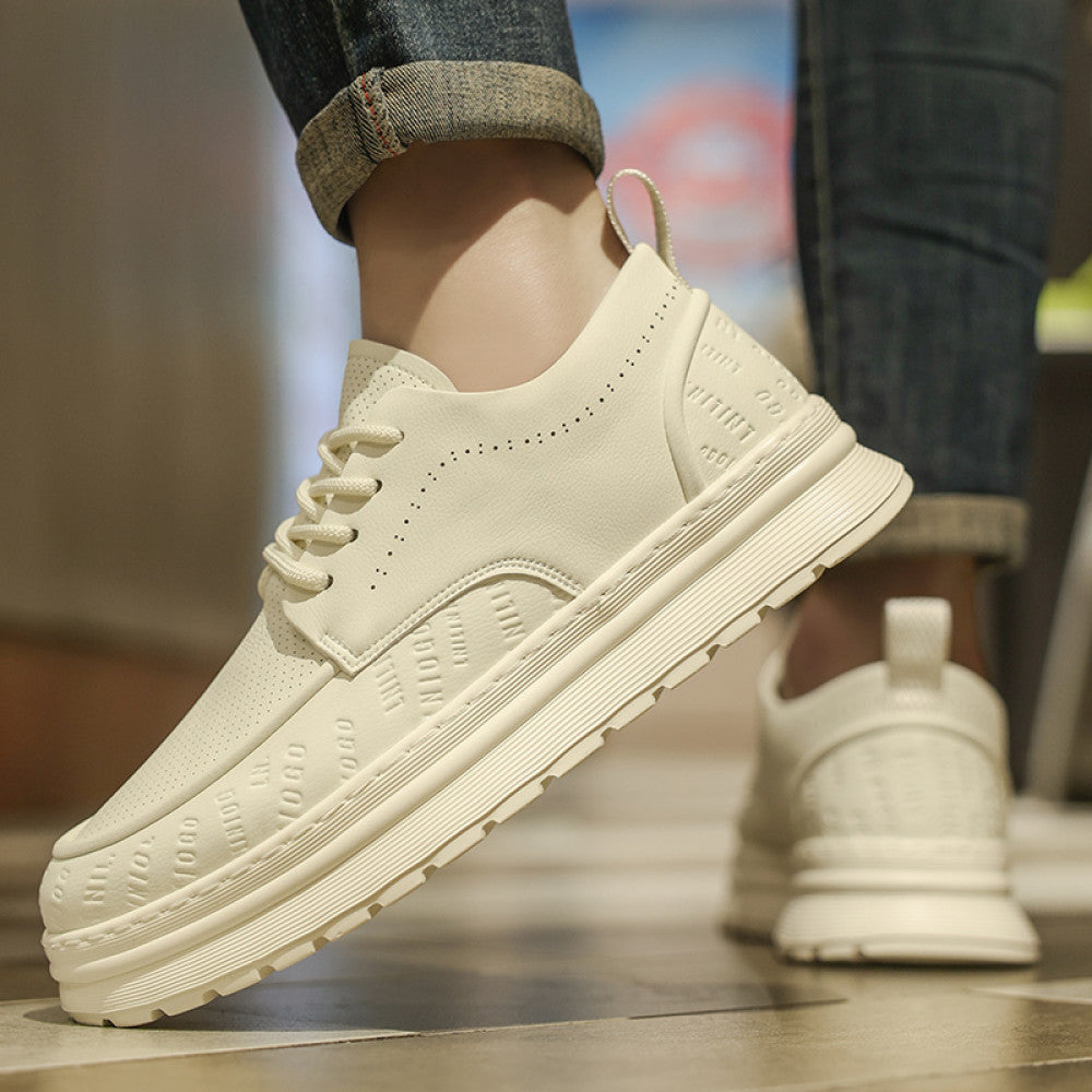 White leather shoes men s 2025 new summer versatile thick soled board shoes men s casual breathable white shoes British style image 4