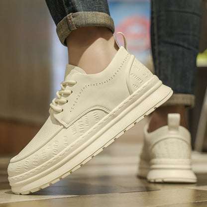 White leather shoes men s 2025 new summer versatile thick soled board shoes men s casual breathable white shoes British style image 4