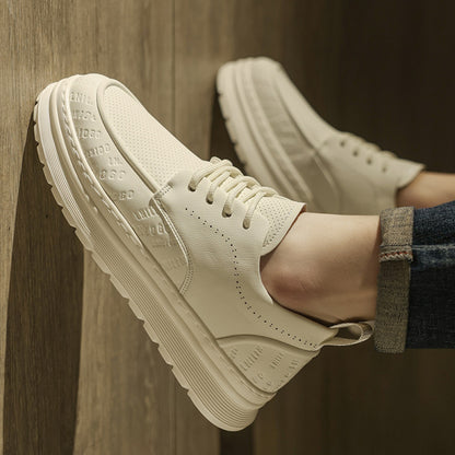 White leather shoes men s 2025 new summer versatile thick soled board shoes men s casual breathable white shoes British style image 5
