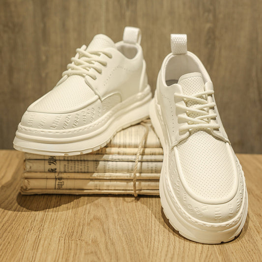 White leather shoes men s 2025 new summer versatile thick soled board shoes men s casual breathable white shoes British style