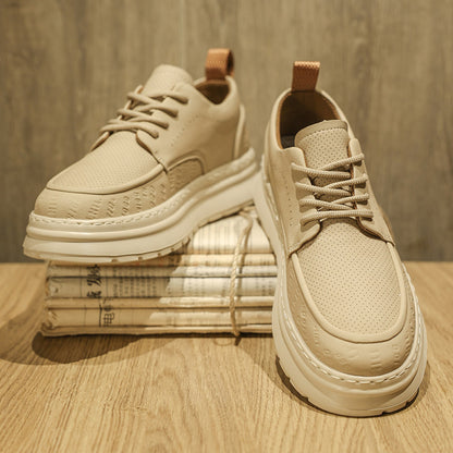 White leather shoes men s 2025 new summer versatile thick soled board shoes men s casual breathable white shoes British style image 28