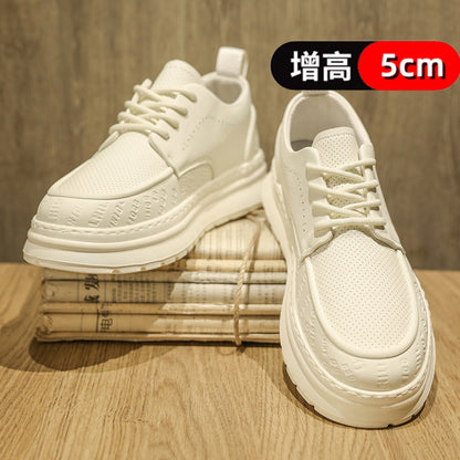 White leather shoes men s 2025 new summer versatile thick soled board shoes men s casual breathable white shoes British style image 36