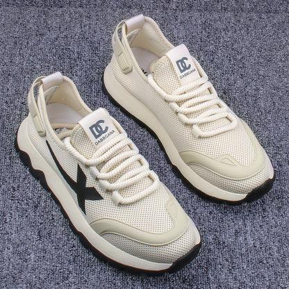 Men s shoes trendy brand 2025 spring new breathable mesh flying woven shoes lightweight versatile sports white shoes casual sneakers image 3