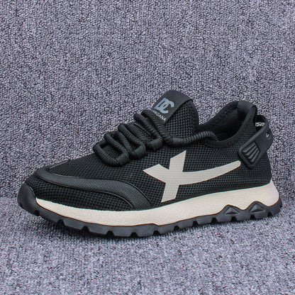 Men s shoes trendy brand 2025 spring new breathable mesh flying woven shoes lightweight versatile sports white shoes casual sneakers