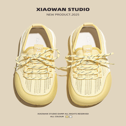 Real leather mesh white shoes for women in the summer of 2025 new round toe thick sole height increasing hollow thin breathable casual board shoes image 3