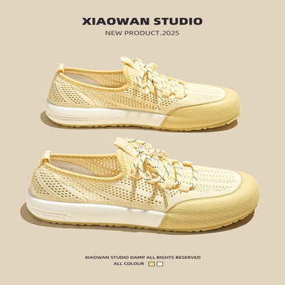 Real leather mesh white shoes for women in the summer of 2025 new round toe thick sole height increasing hollow thin breathable casual board shoes image 4