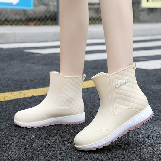 Women s shoes for wearing outside waterproof for winter and rainy days made of kitchen rain to prevent slipping and adding velvet water shoes with a middle tube special shoes rubber shoes and rain boots