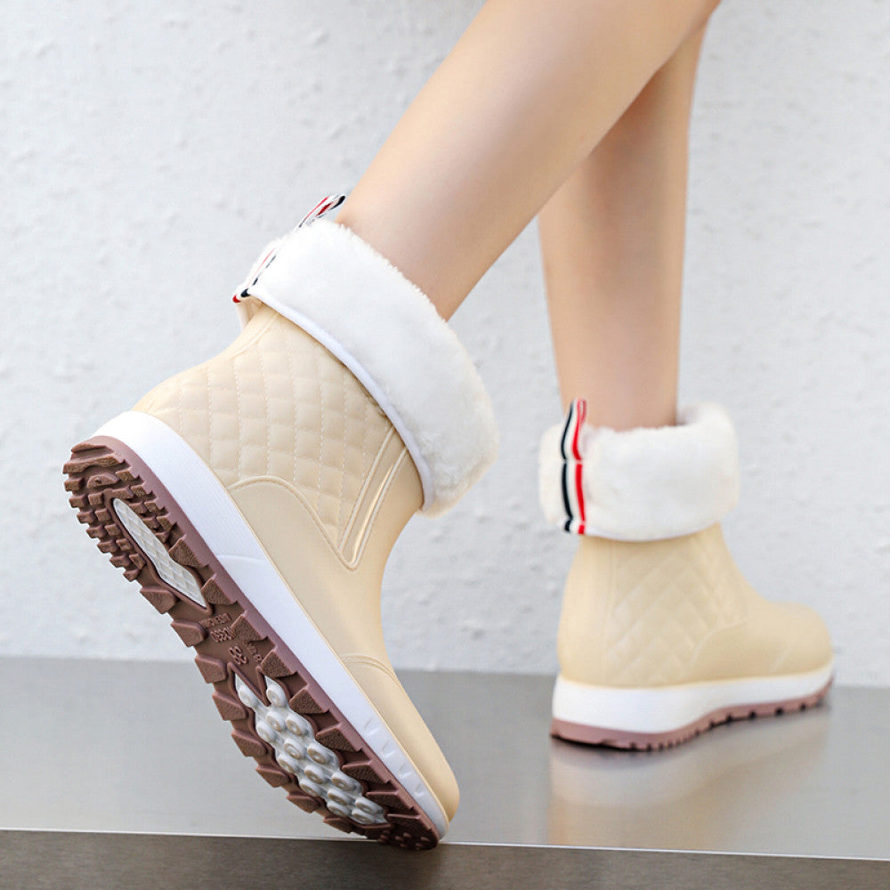 Women s shoes for wearing outside waterproof for winter and rainy days made of kitchen rain to prevent slipping and adding velvet water shoes with a middle tube special shoes rubber shoes and rain boots