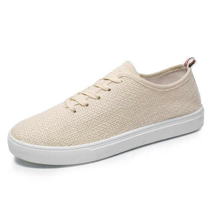 Men s summer trendy shoes Korean style men s linen canvas casual white sneakers student breathable cloth shoes all match image 2